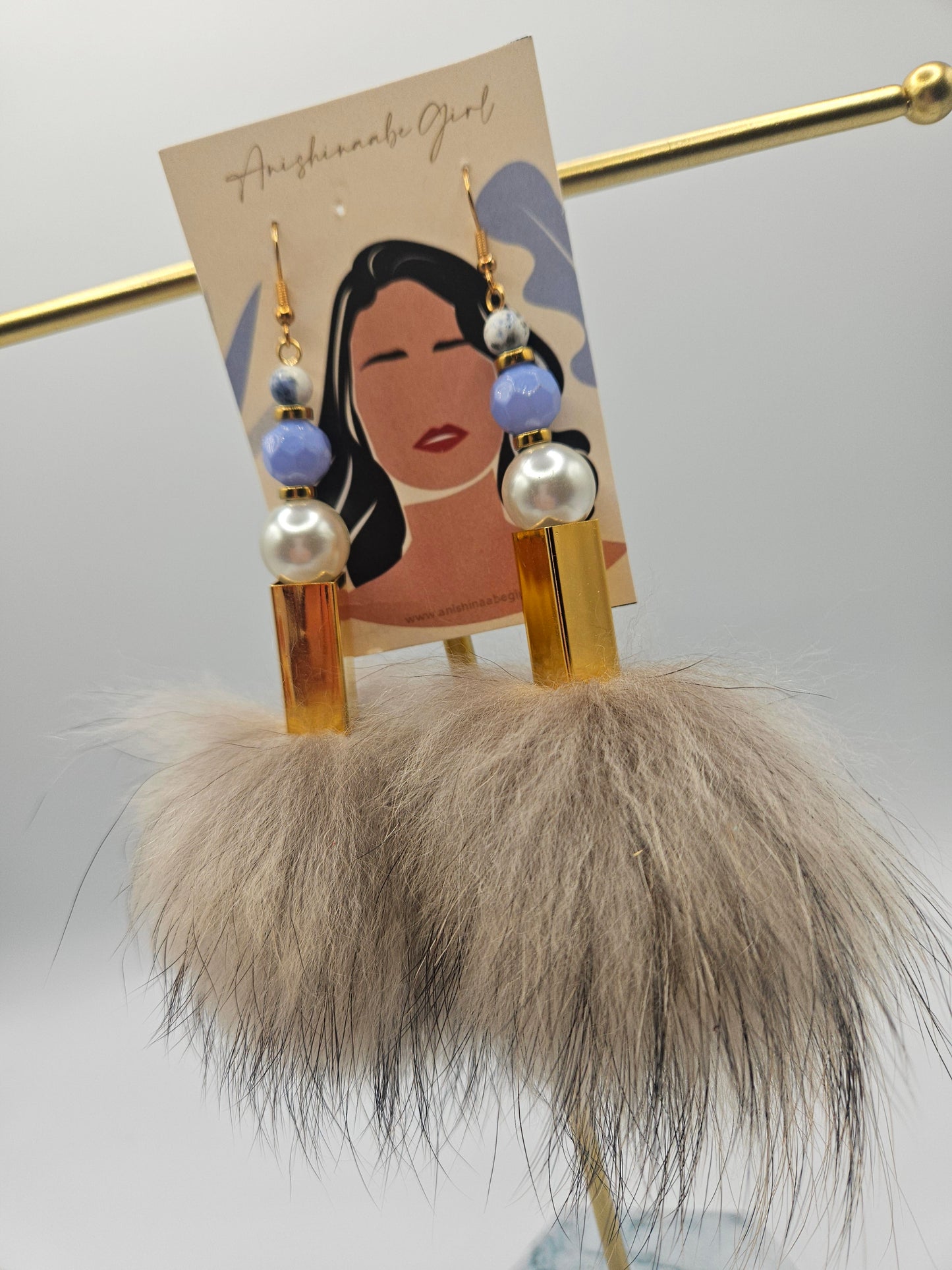 Coyote Fur Pom Drop Earrings