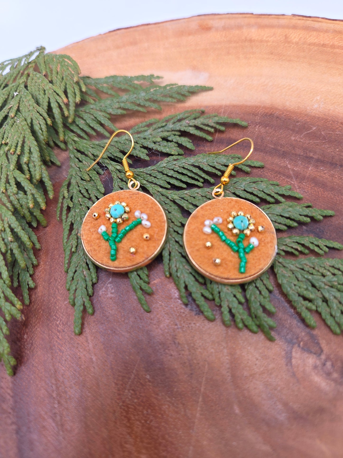 Gemstone Beaded Smoked Moosehide Earrings