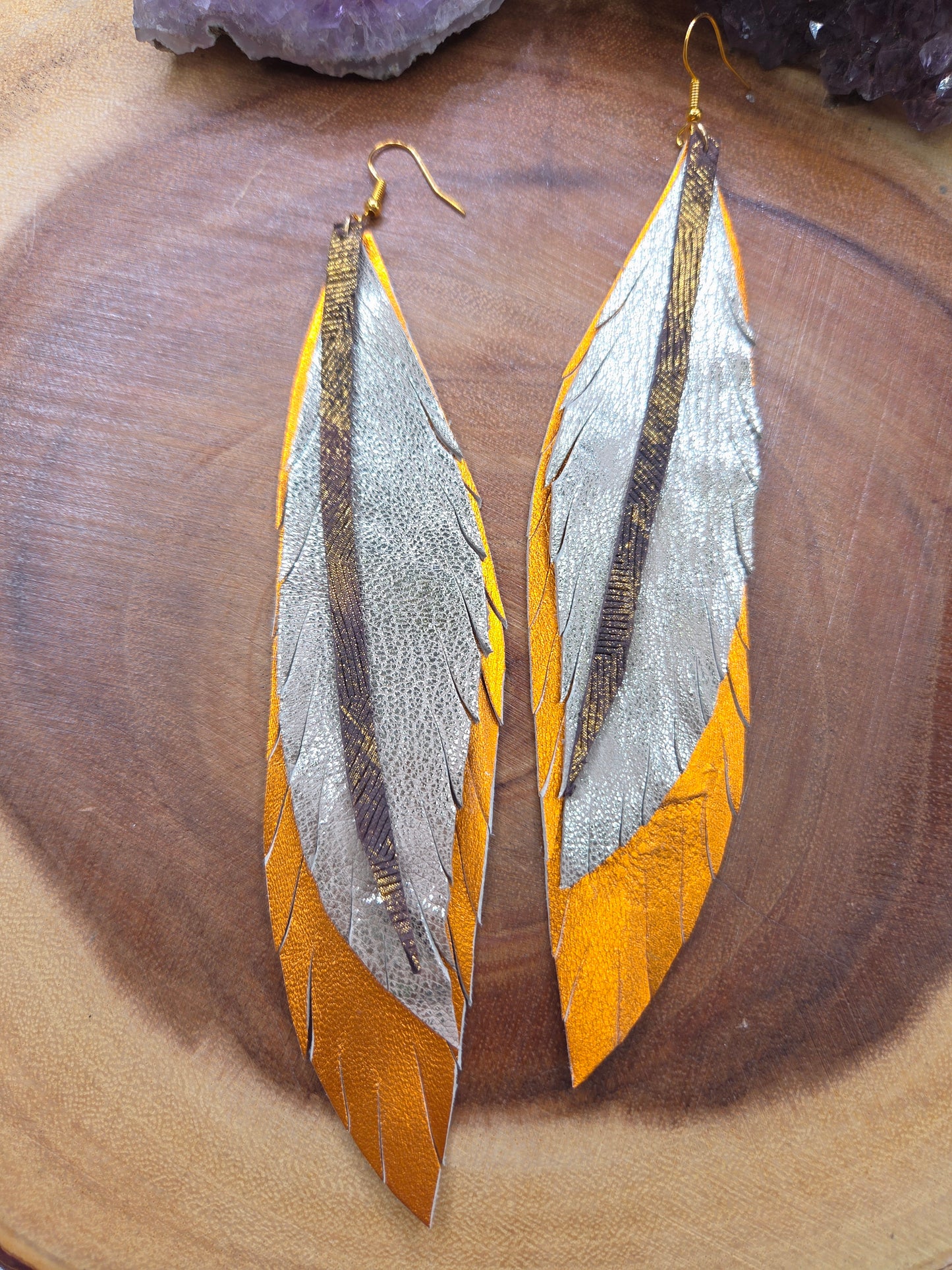 Metallics Leather Feather Earrings