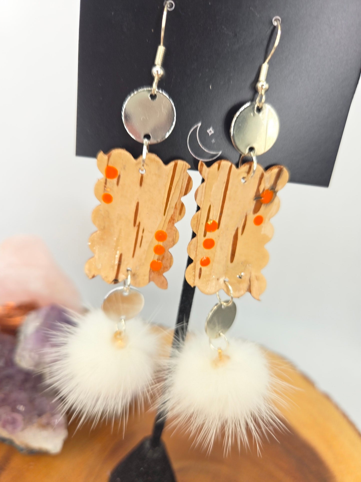 Birchbark and Mink Earrings