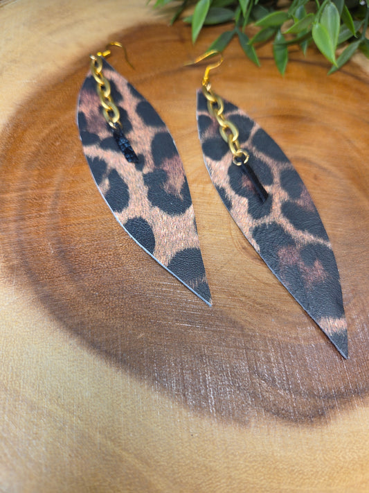Animal Print Leather Feather Earrings