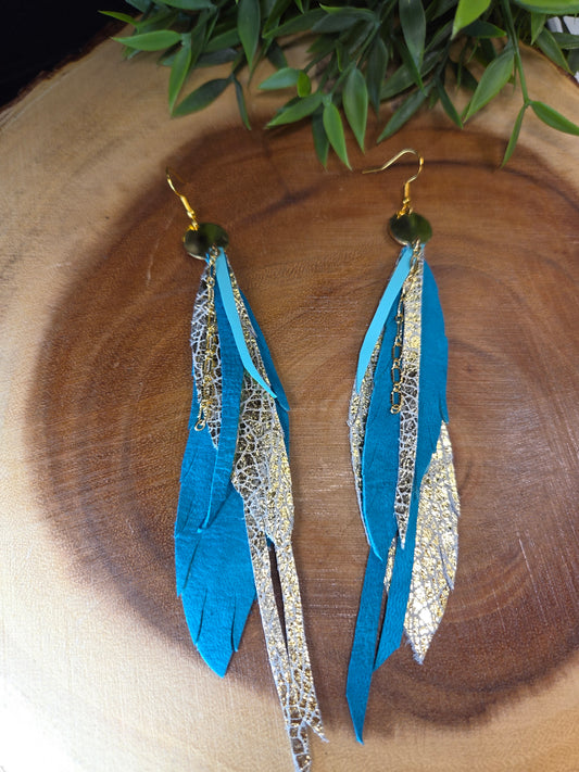 Statement Leather Feather Earrings