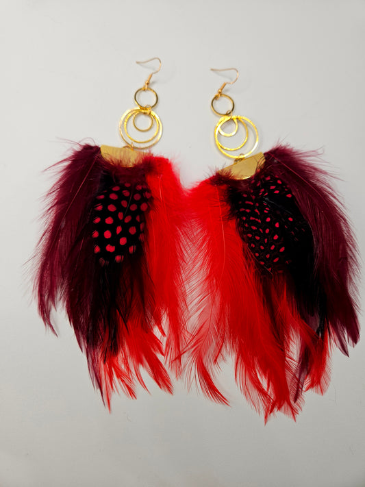 Red Fan Feather Earrings