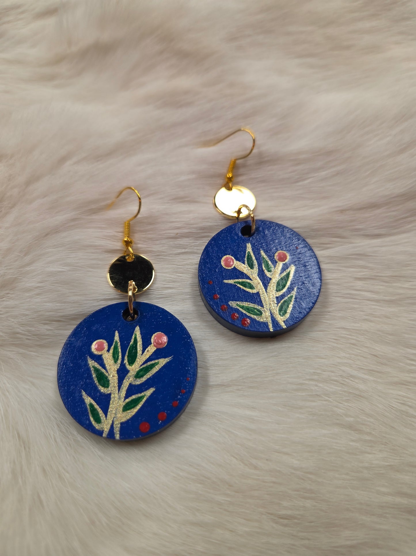 Floral Painted Circle Earrings