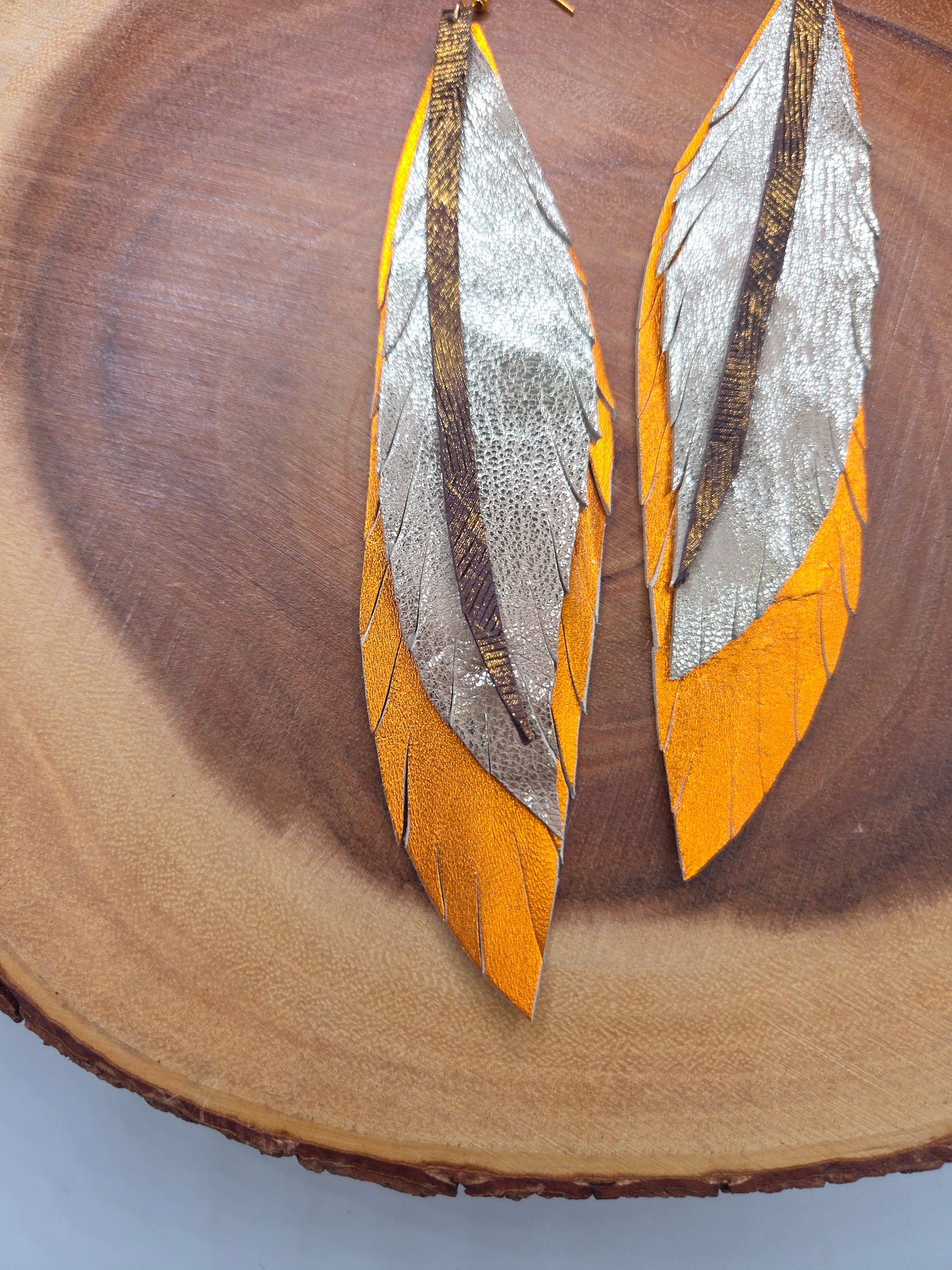 Metallics Leather Feather Earrings