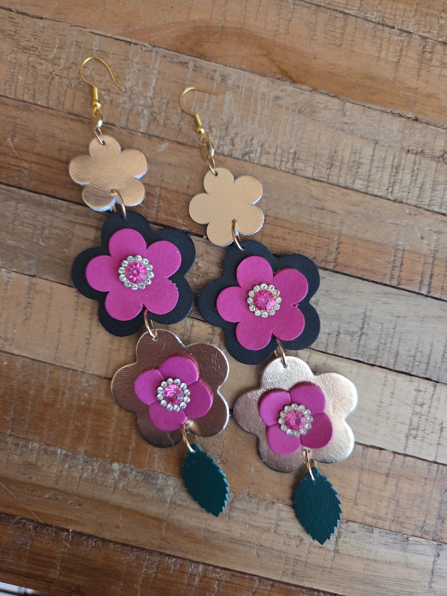 Leather Flower Shoulder Duster Earrings