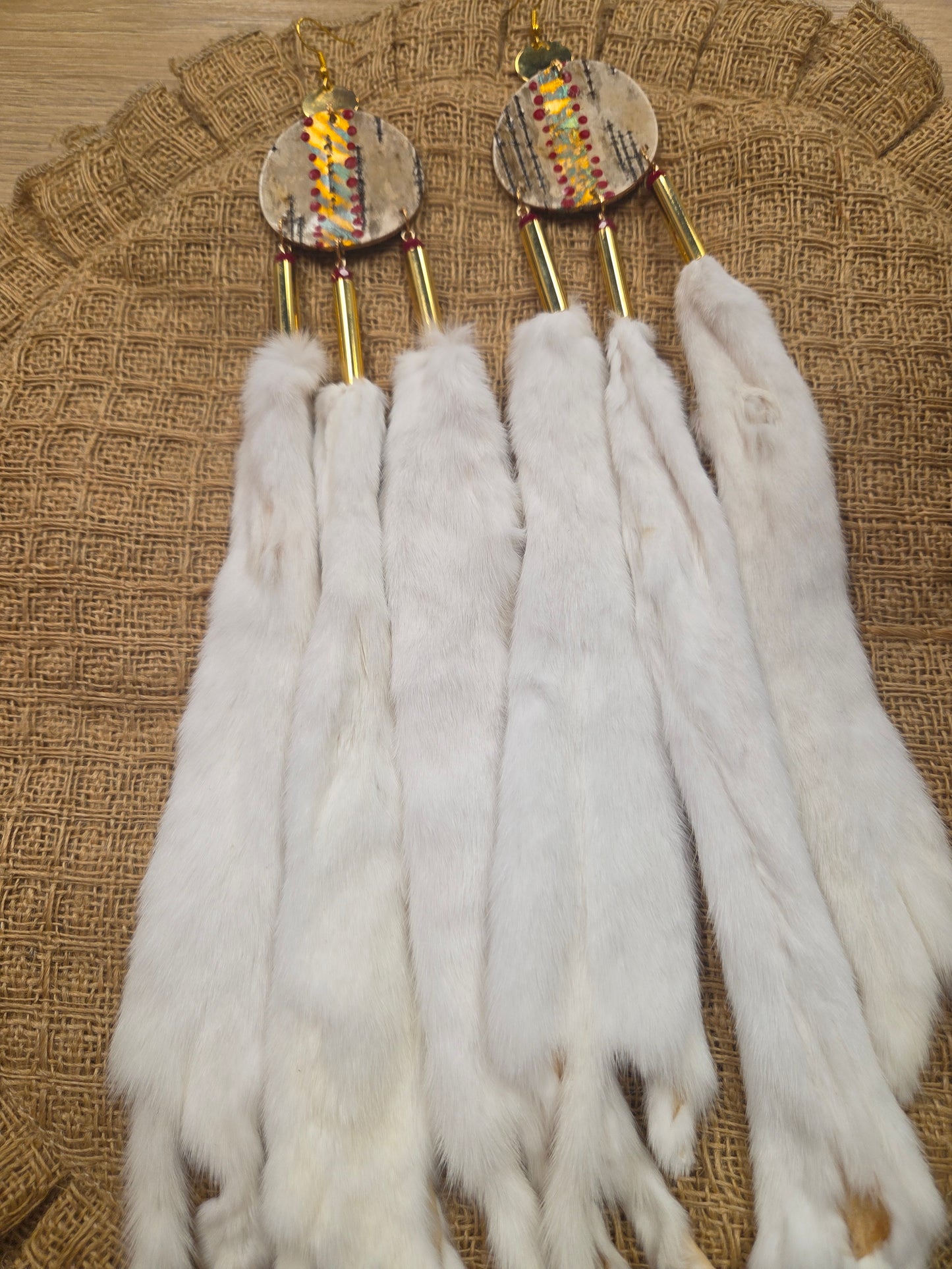 Boujee Weasel and Copper Gilded Birchbark Earrings