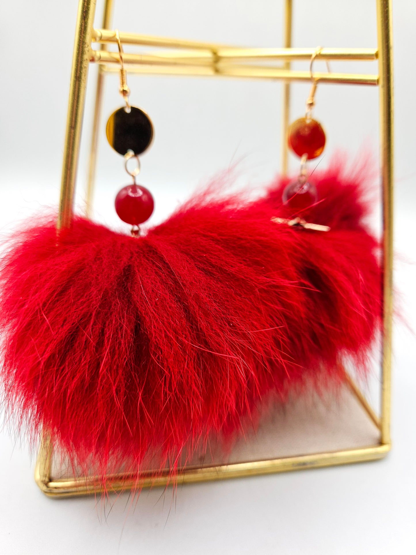 Dyed Red Blue Fox Fur Earrings