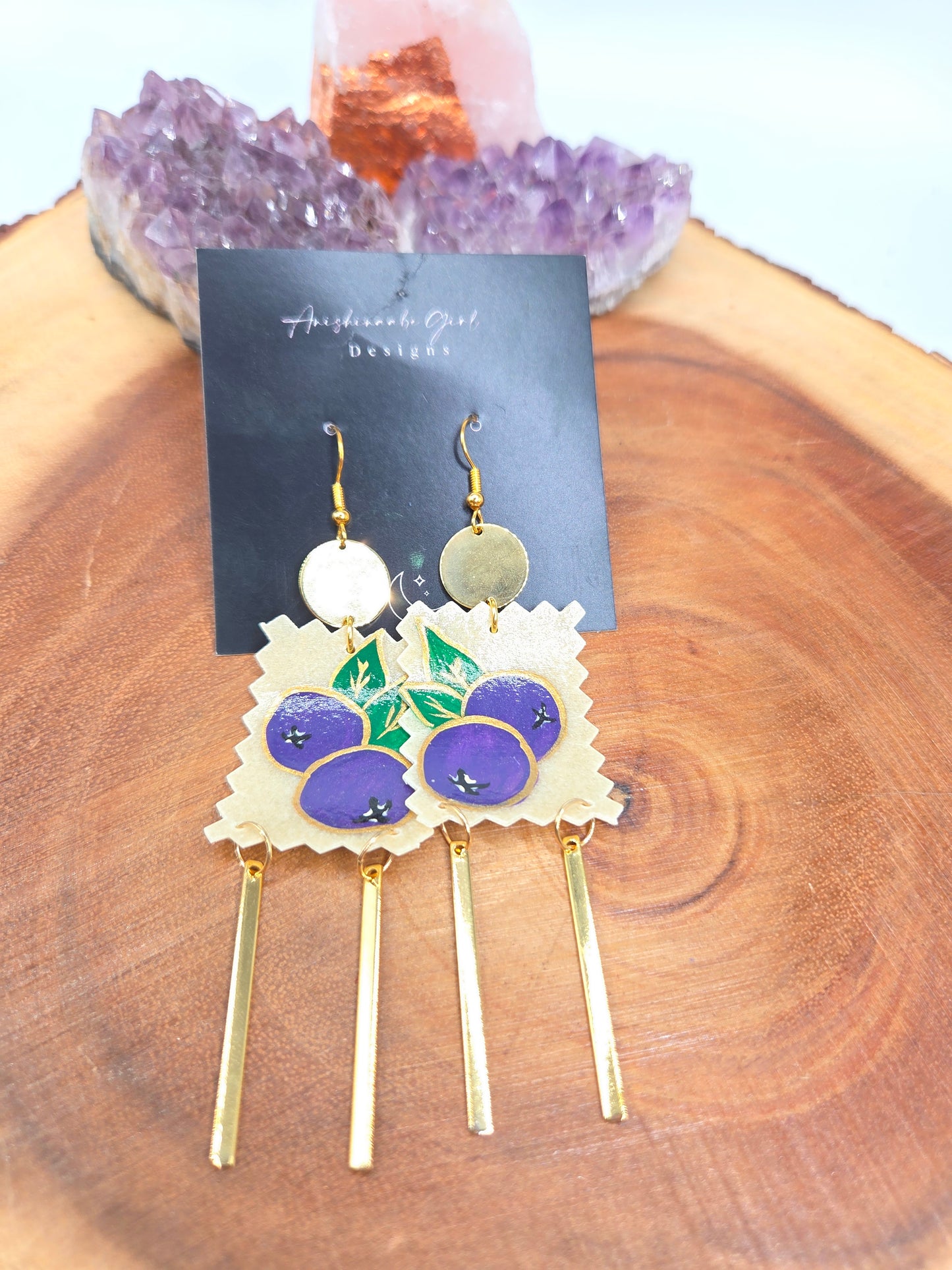Parfleche Blueberry Painted Earrings
