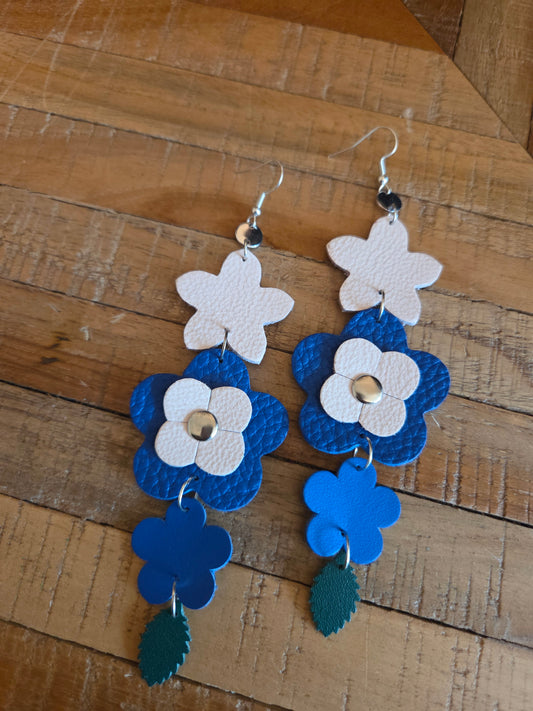 Leather Flower Shoulder Duster Earrings