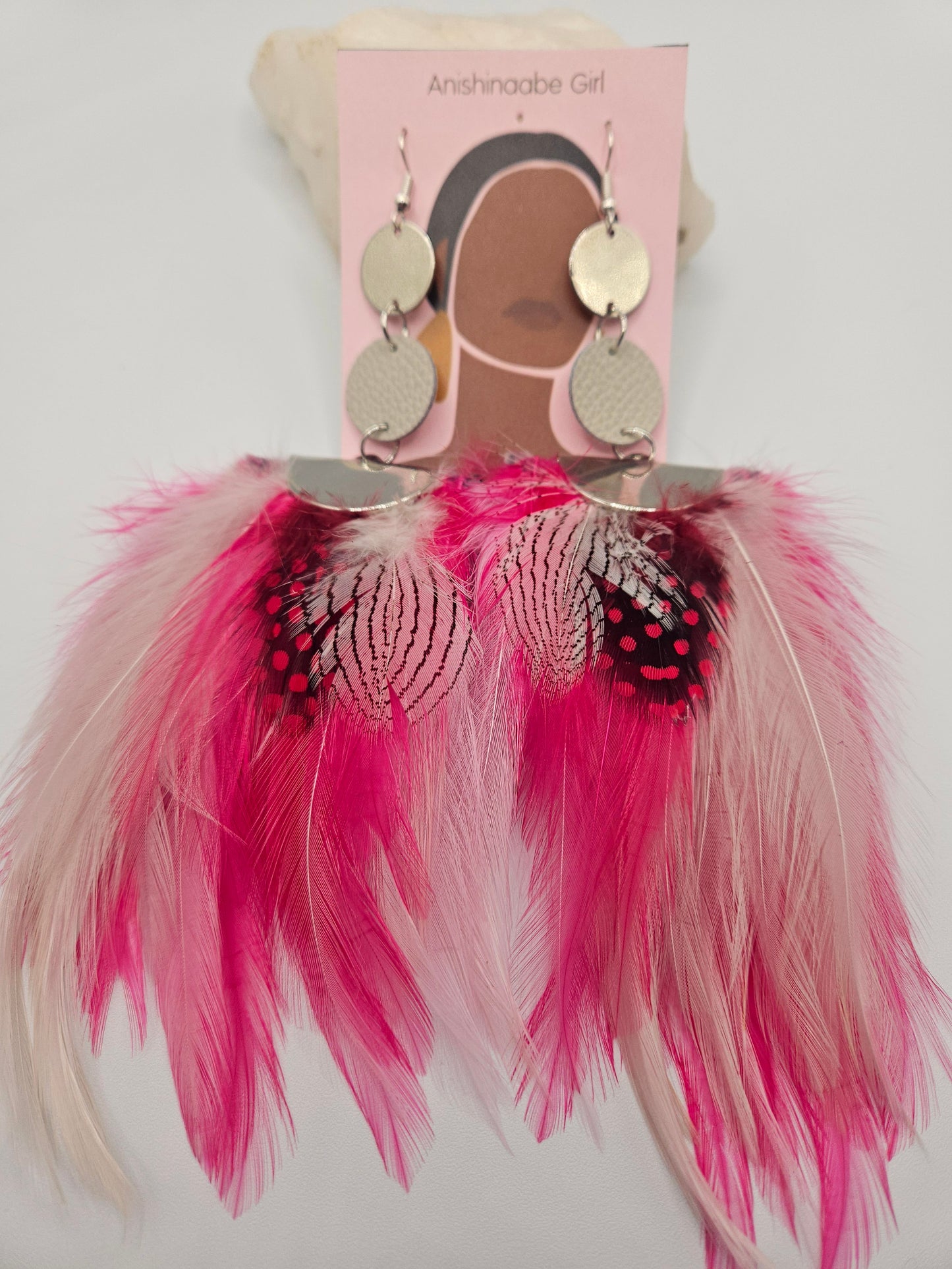 Pink Fan Feather Earrings