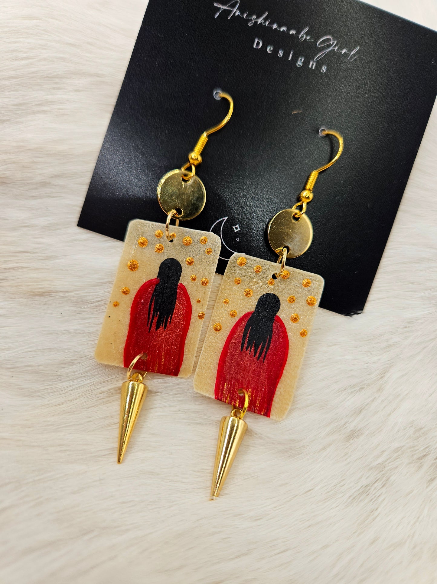 Red Dress Woman Painted Earrings