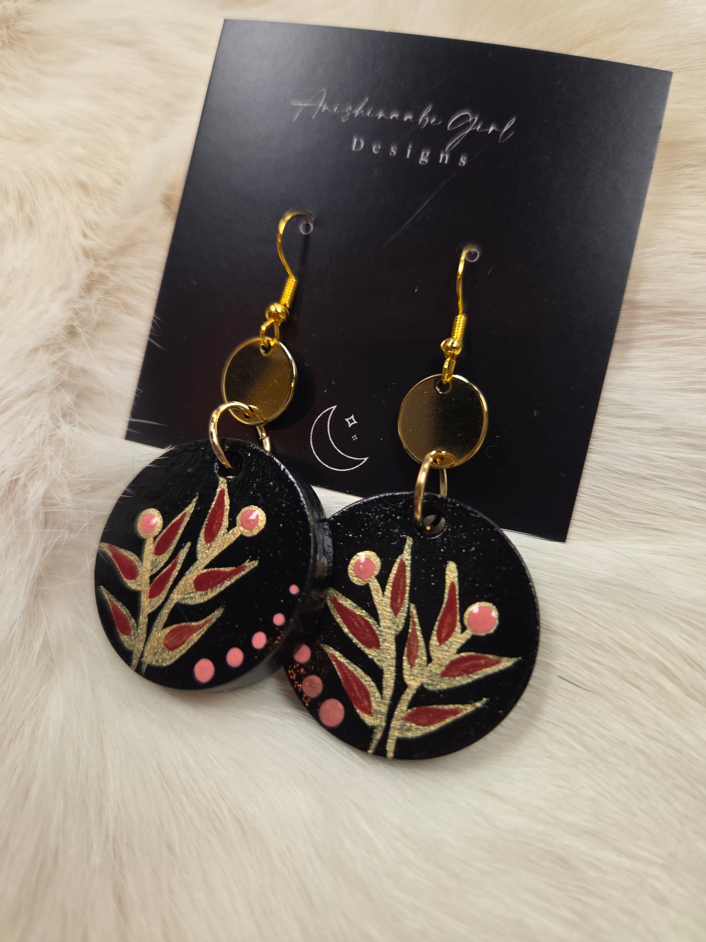Floral Painted Circle Earrings