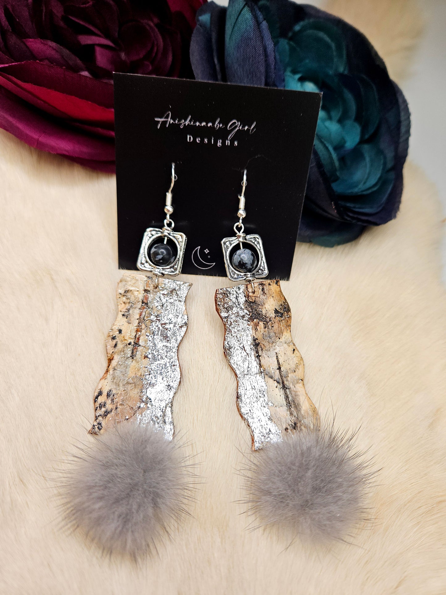 Birchbark Silver gilded Fur Earrings