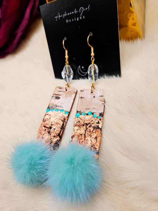 Copper Gilded birchbark Mink Earrings