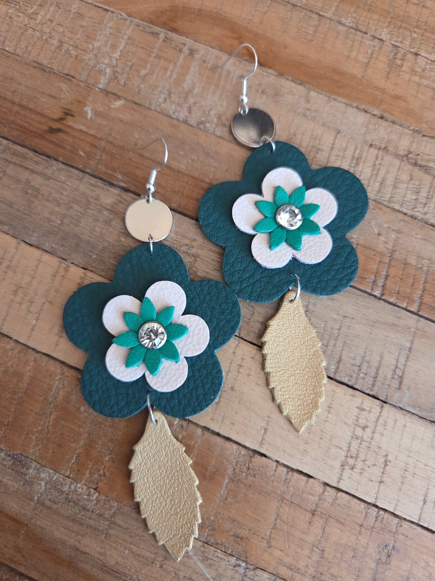 Leather Flower Drop Earrings