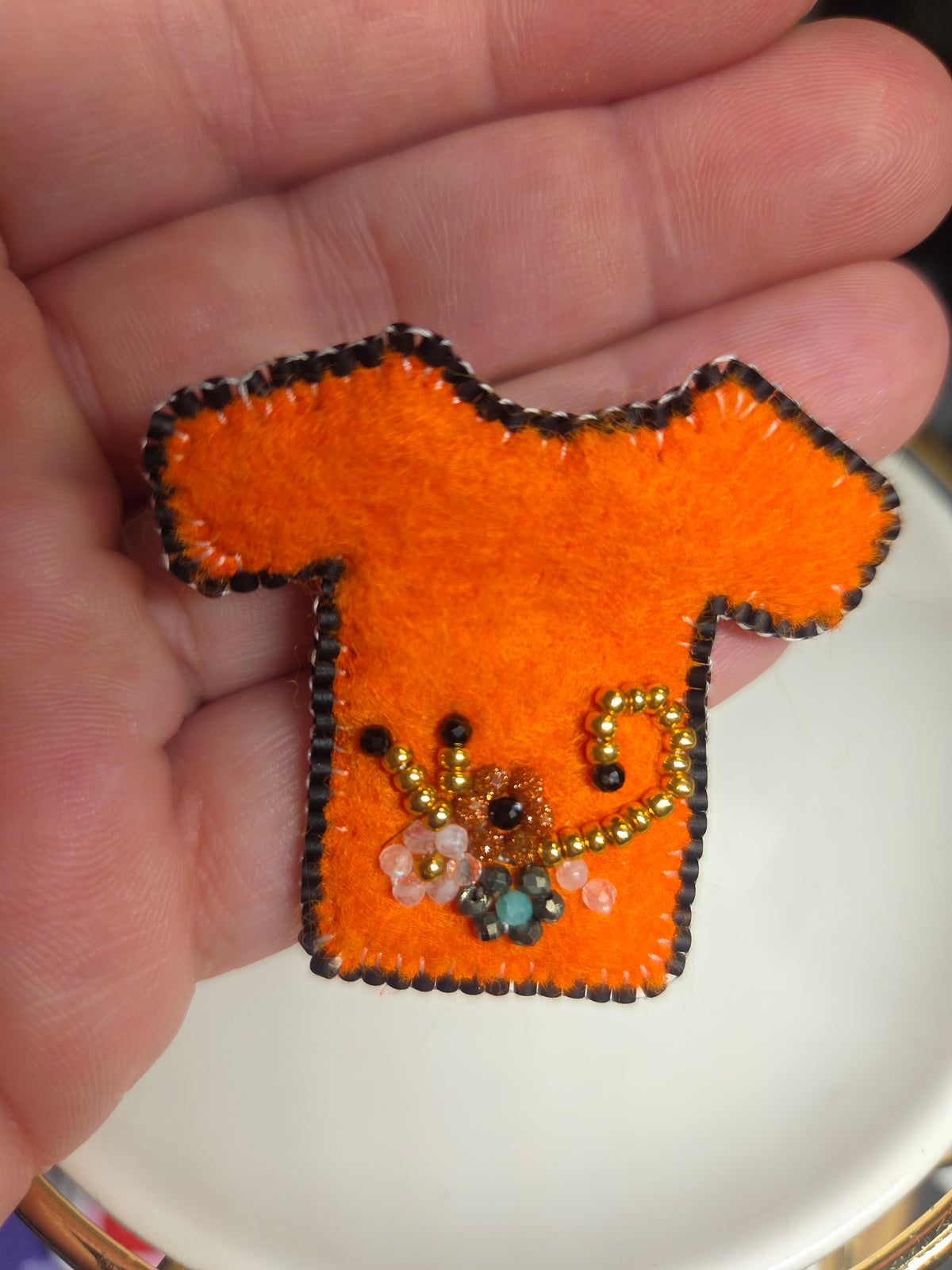 Beaded Orange Shirt Pin with gemstones