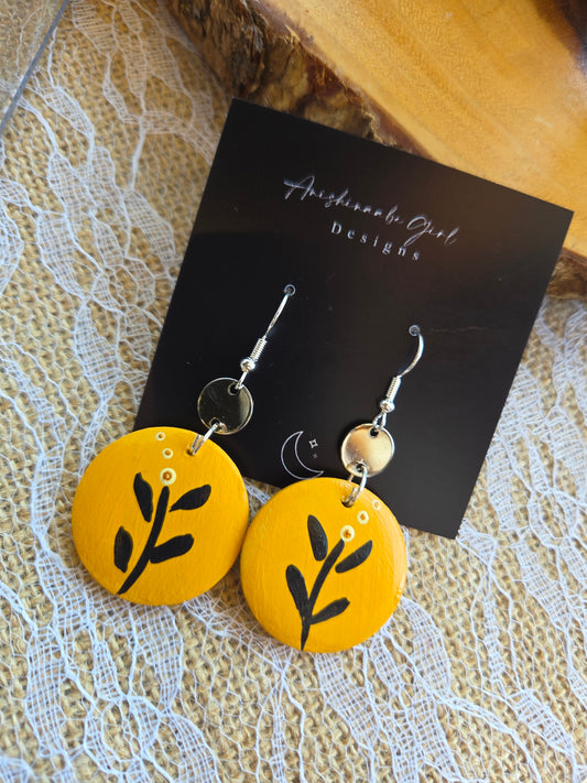 Floral Painted Circle Earrings