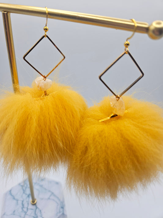 Fox Fur Pom Drop Earrings