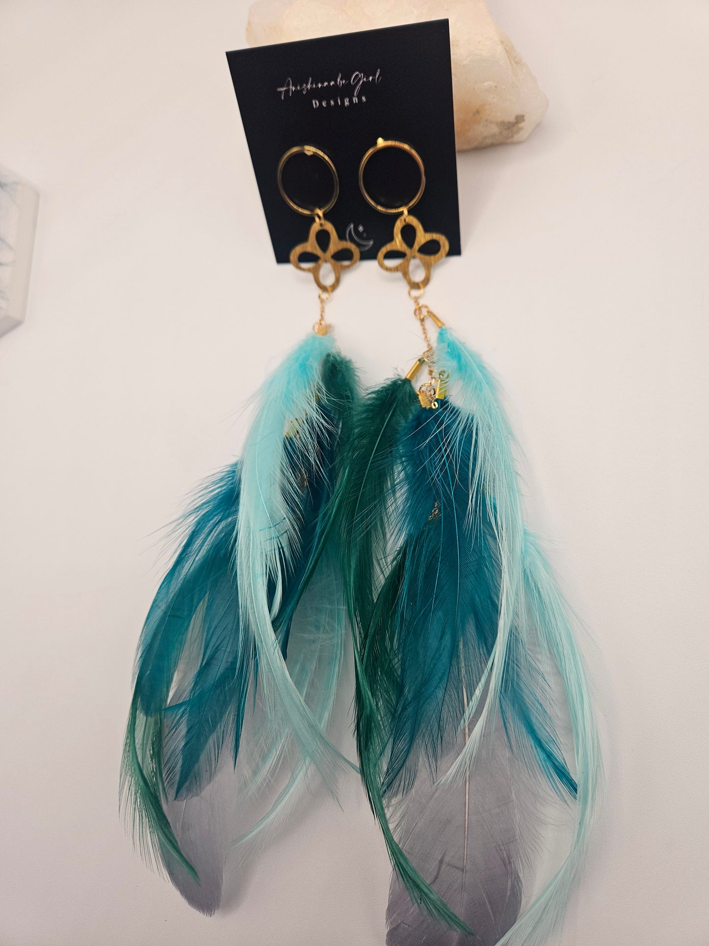 Green/Turquoise Feather Earrings