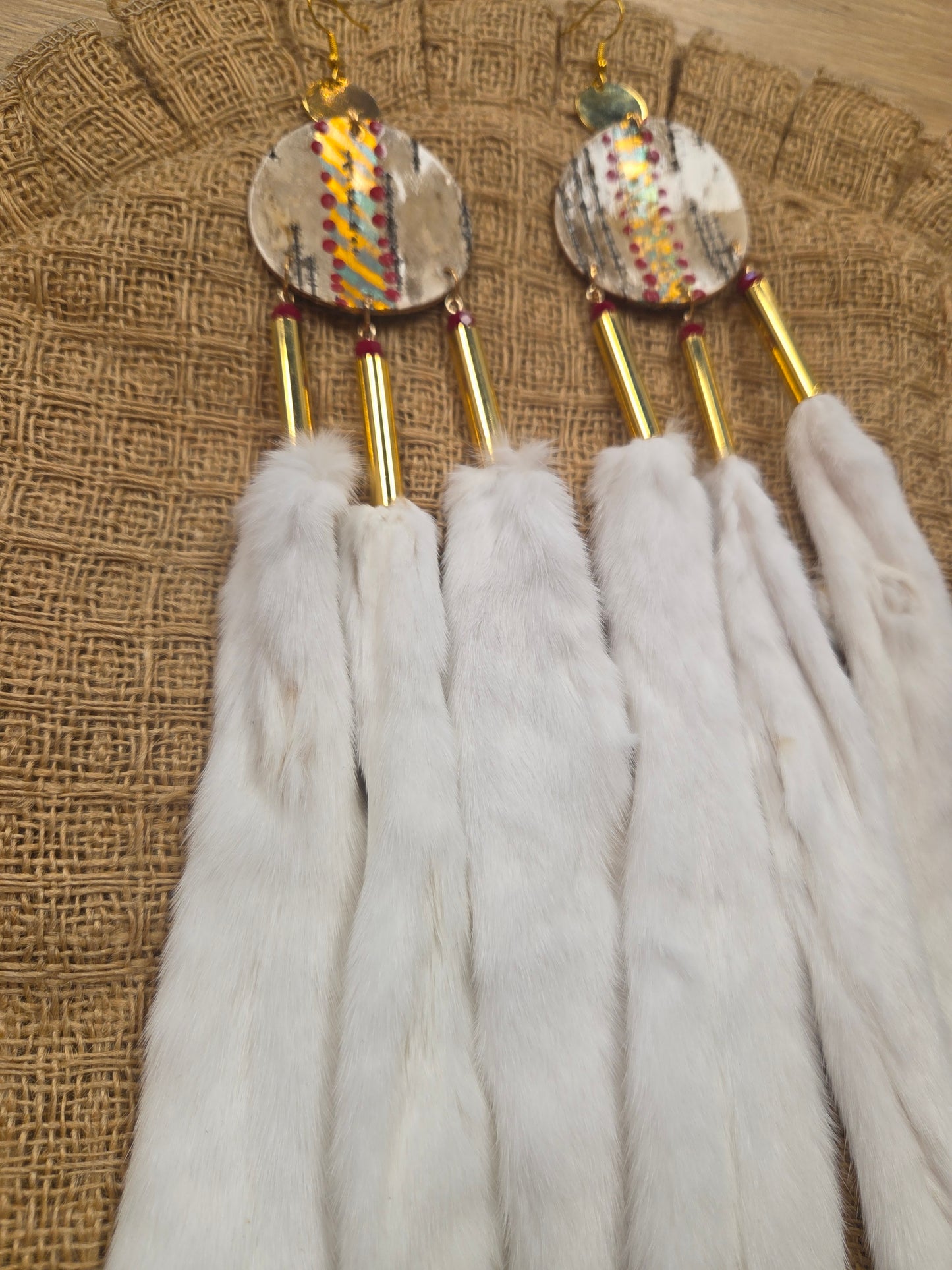 Boujee Weasel and Copper Gilded Birchbark Earrings