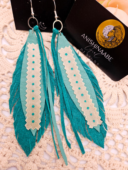 Leather Feathers with painted Parfleche Earrings