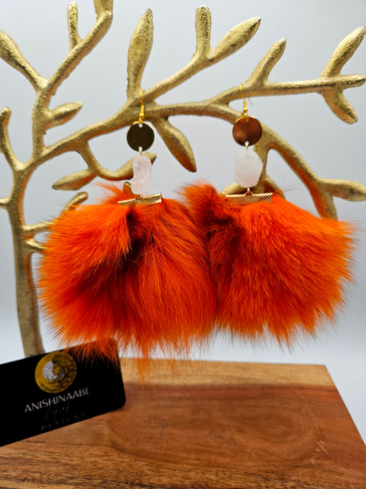 Dyed Orange Blue Fox Fur Earrings