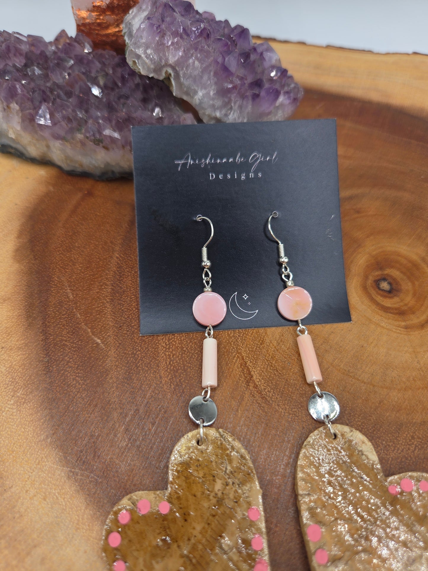 Queen Conch and Birchbark Heart Earrings
