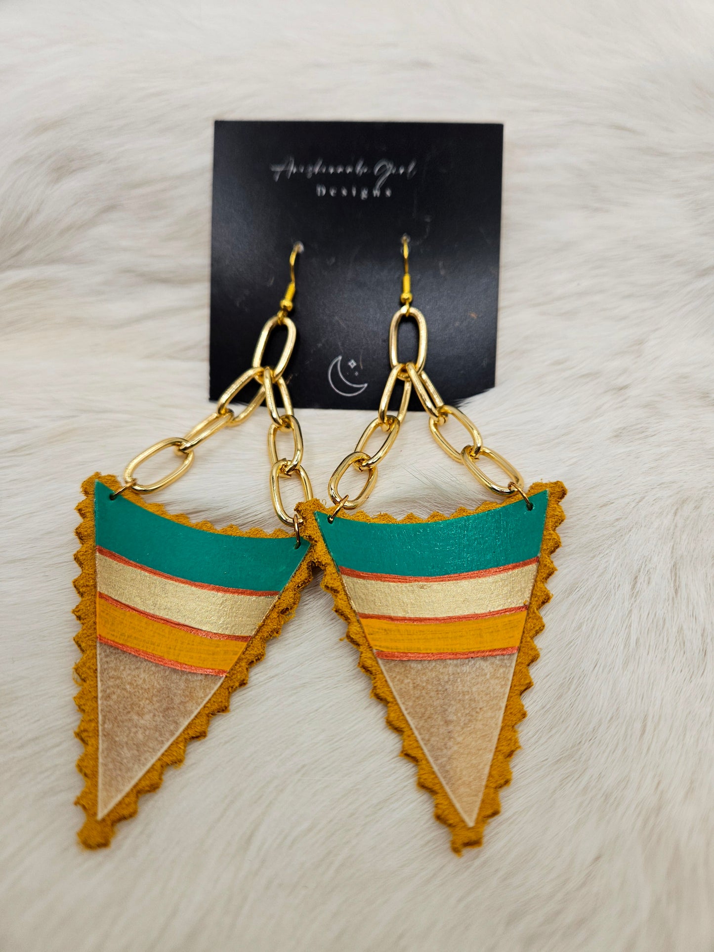 Moosehide & Parfleche Painted Drop Earrings