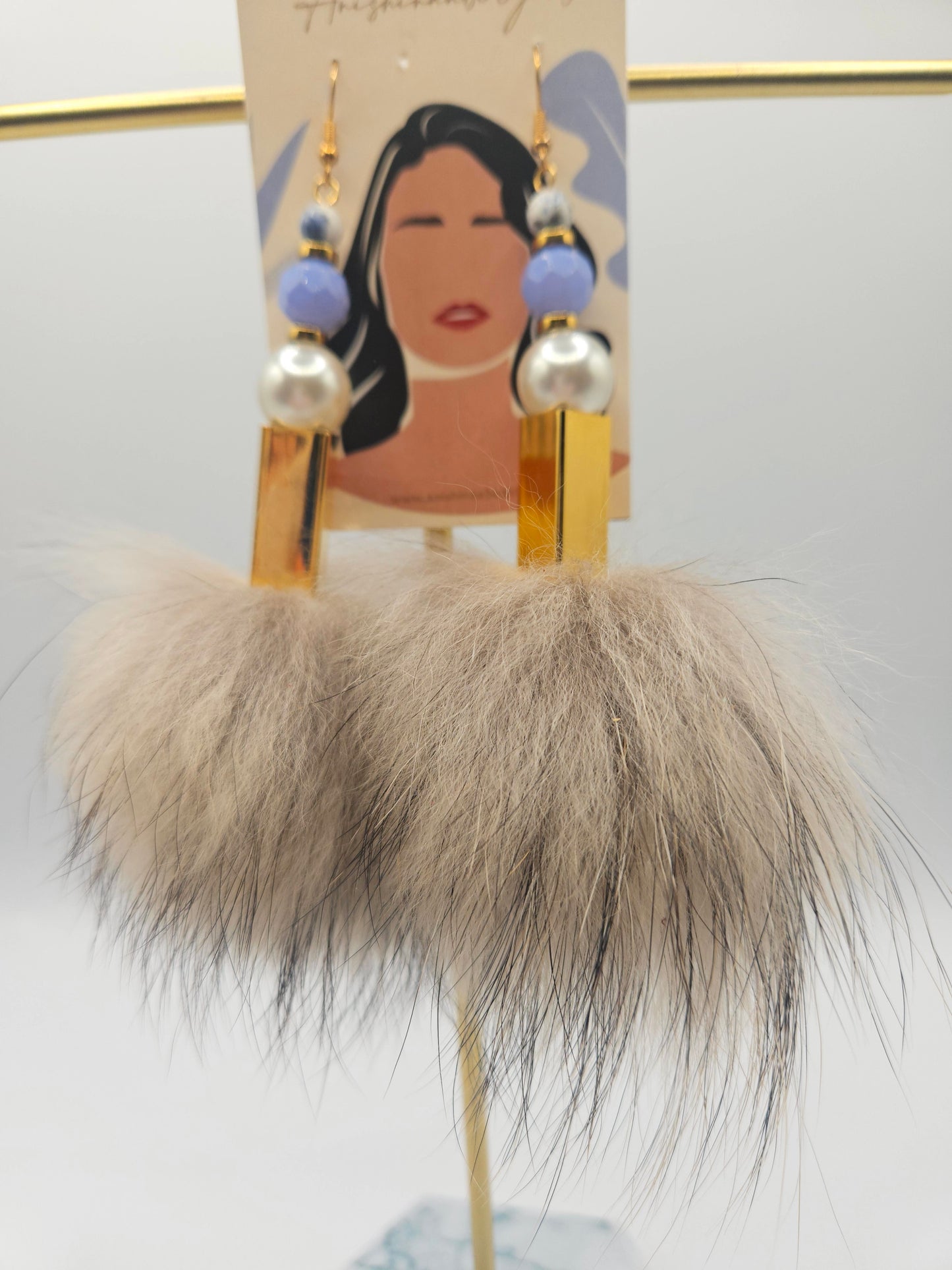 Coyote Fur Pom Drop Earrings