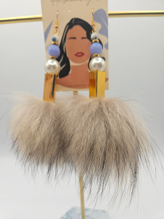 Coyote Fur Pom Drop Earrings