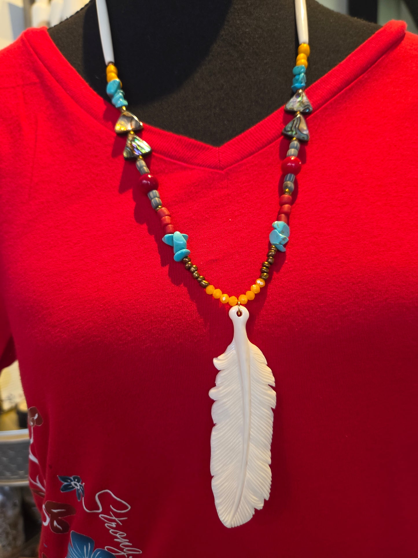 Bone Feather Carved Necklace