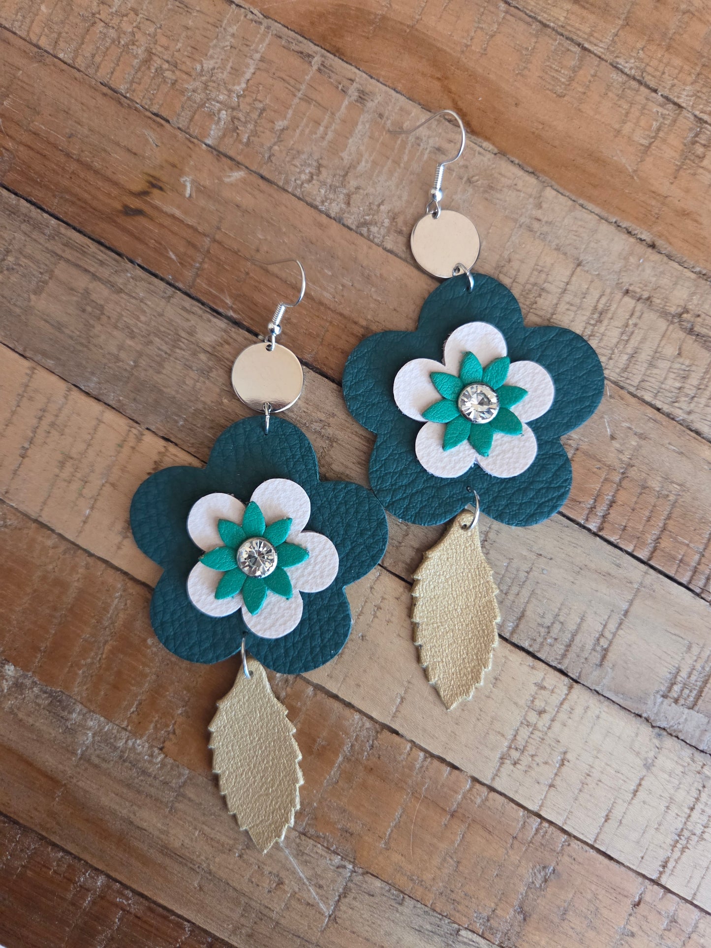 Leather Flower Drop Earrings