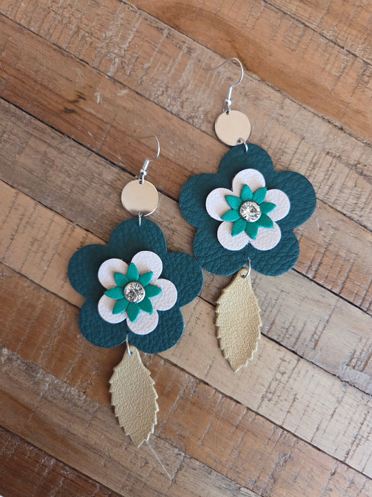 Leather Flower Drop Earrings