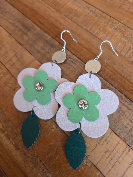 Leather Flower Drop Earrings
