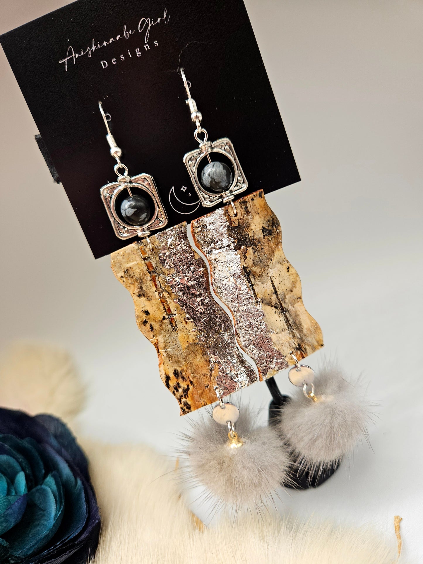 Birchbark Silver gilded Fur Earrings