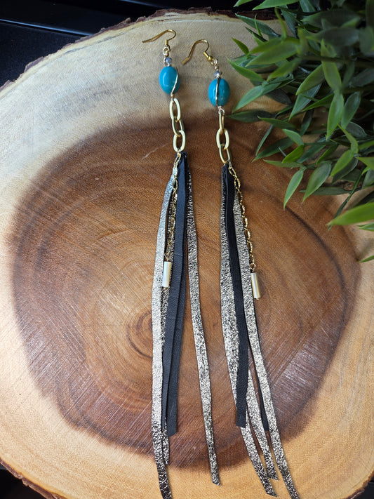 Leather Fringe Earrings with turquoise