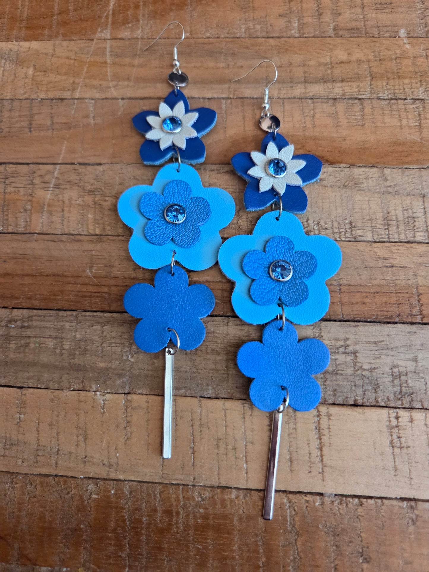 Leather Flower Shoulder Duster Earrings