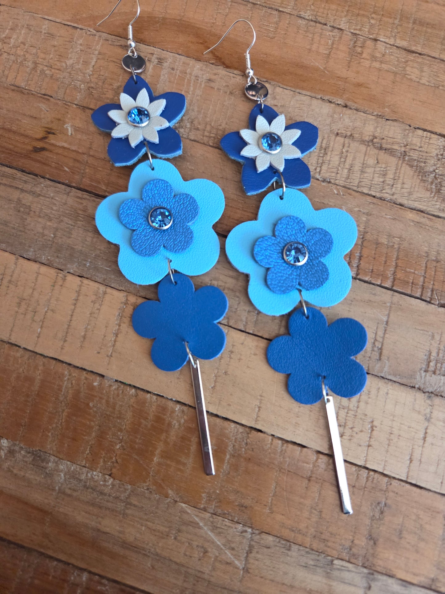 Leather Flower Shoulder Duster Earrings