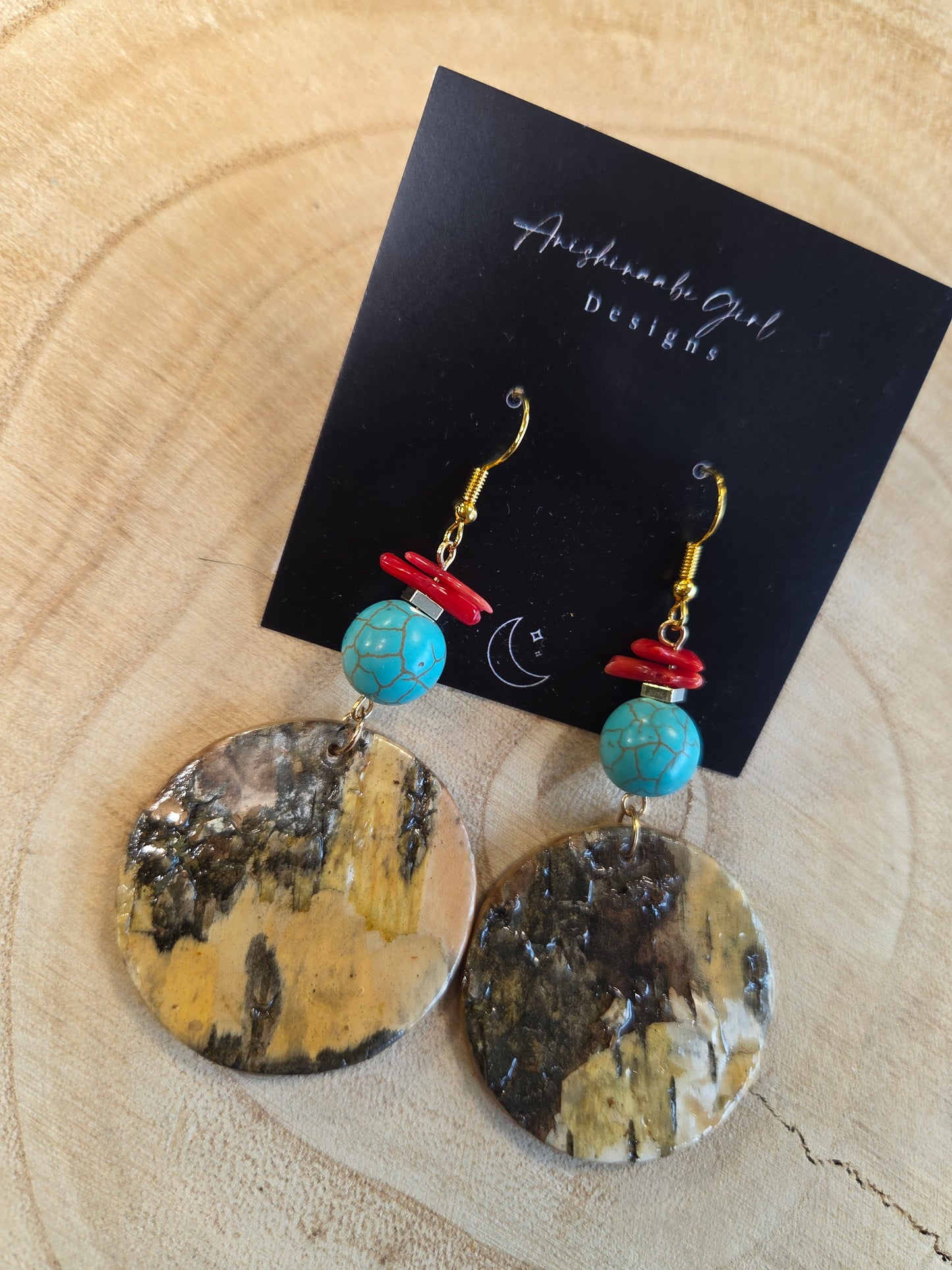 Birchbark & Coral Earrings