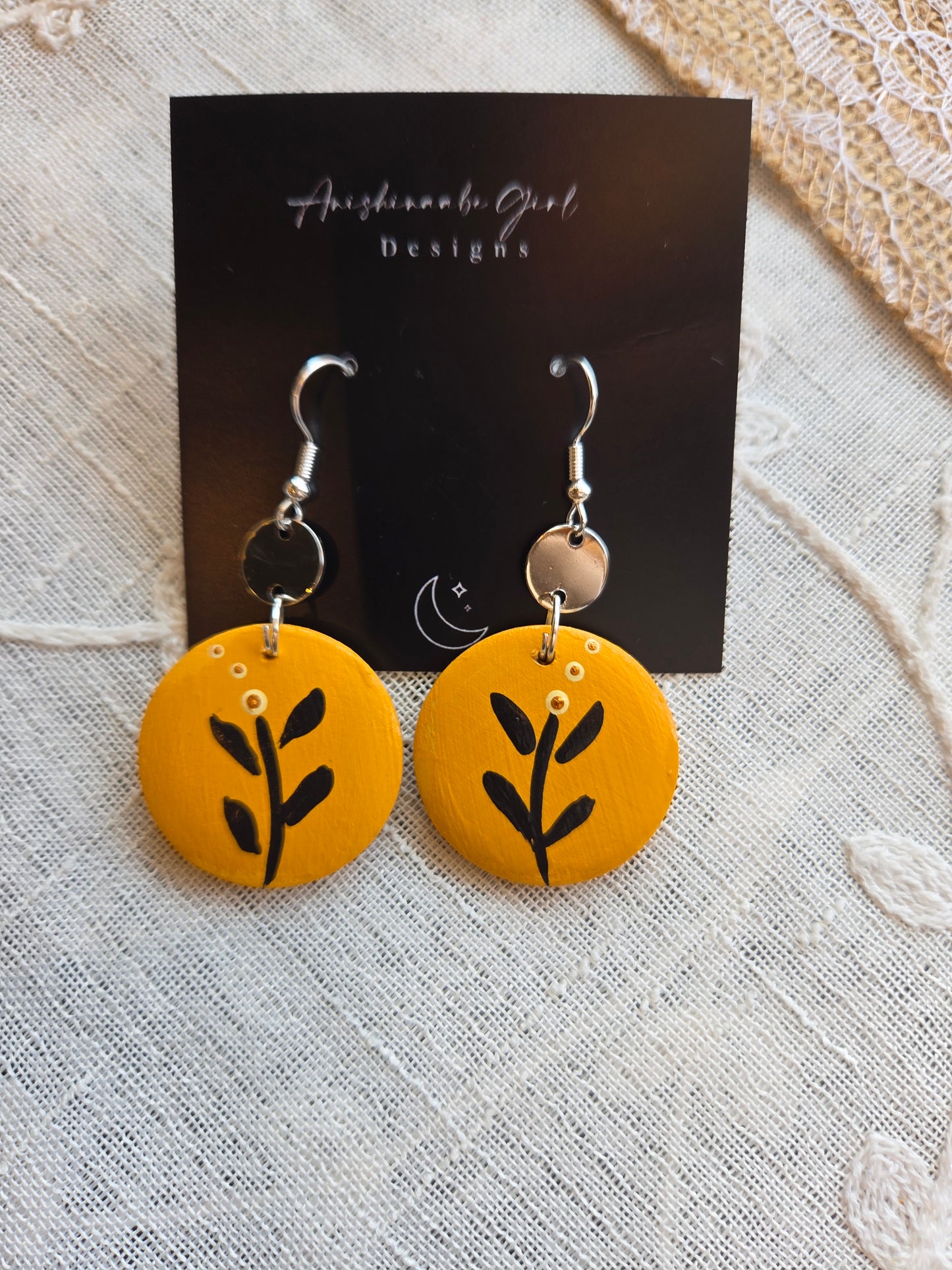 Floral Painted Circle Earrings