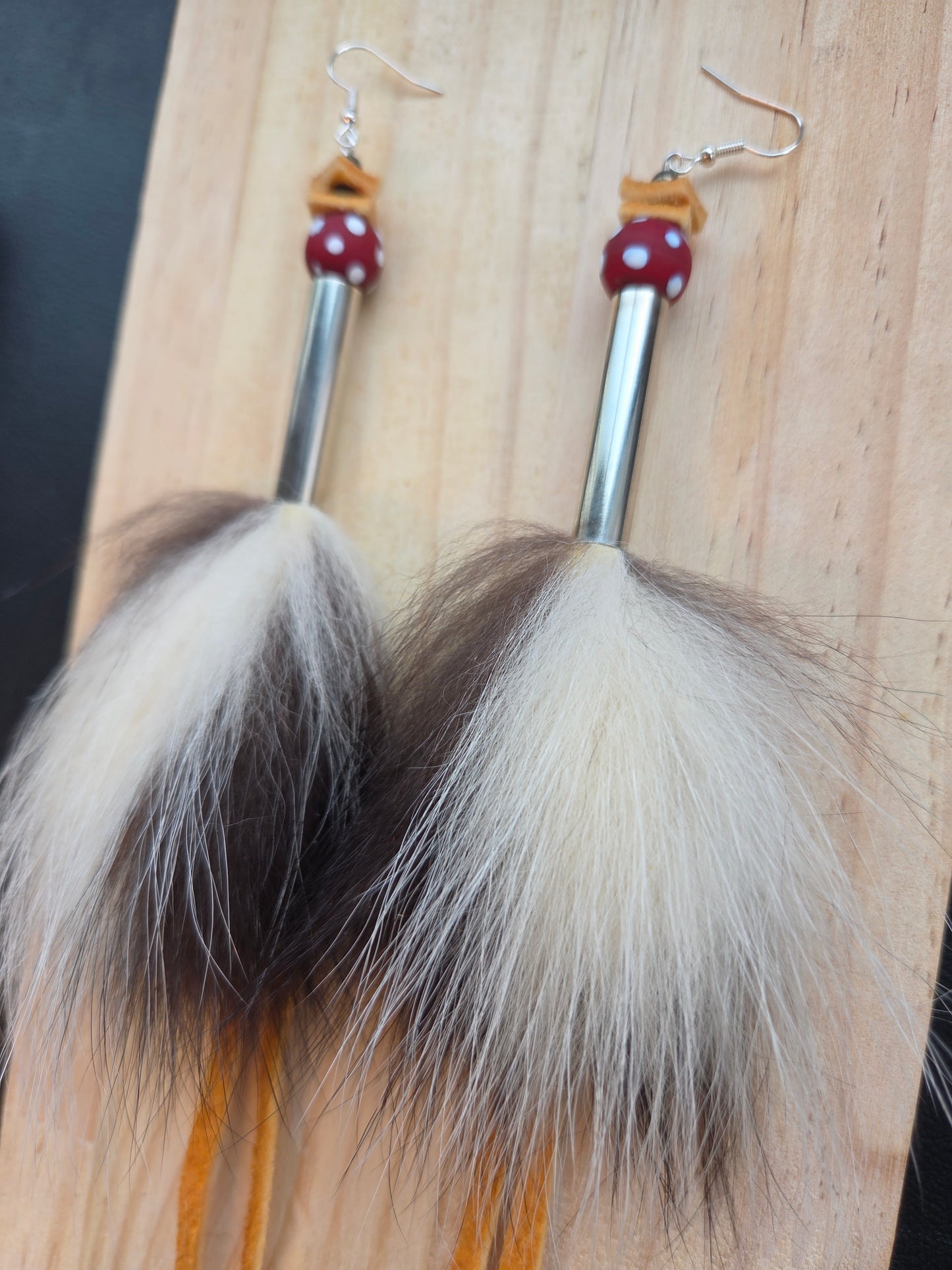Skunk Medicine Earrings - Smoked Moosehide & Skunk Beads