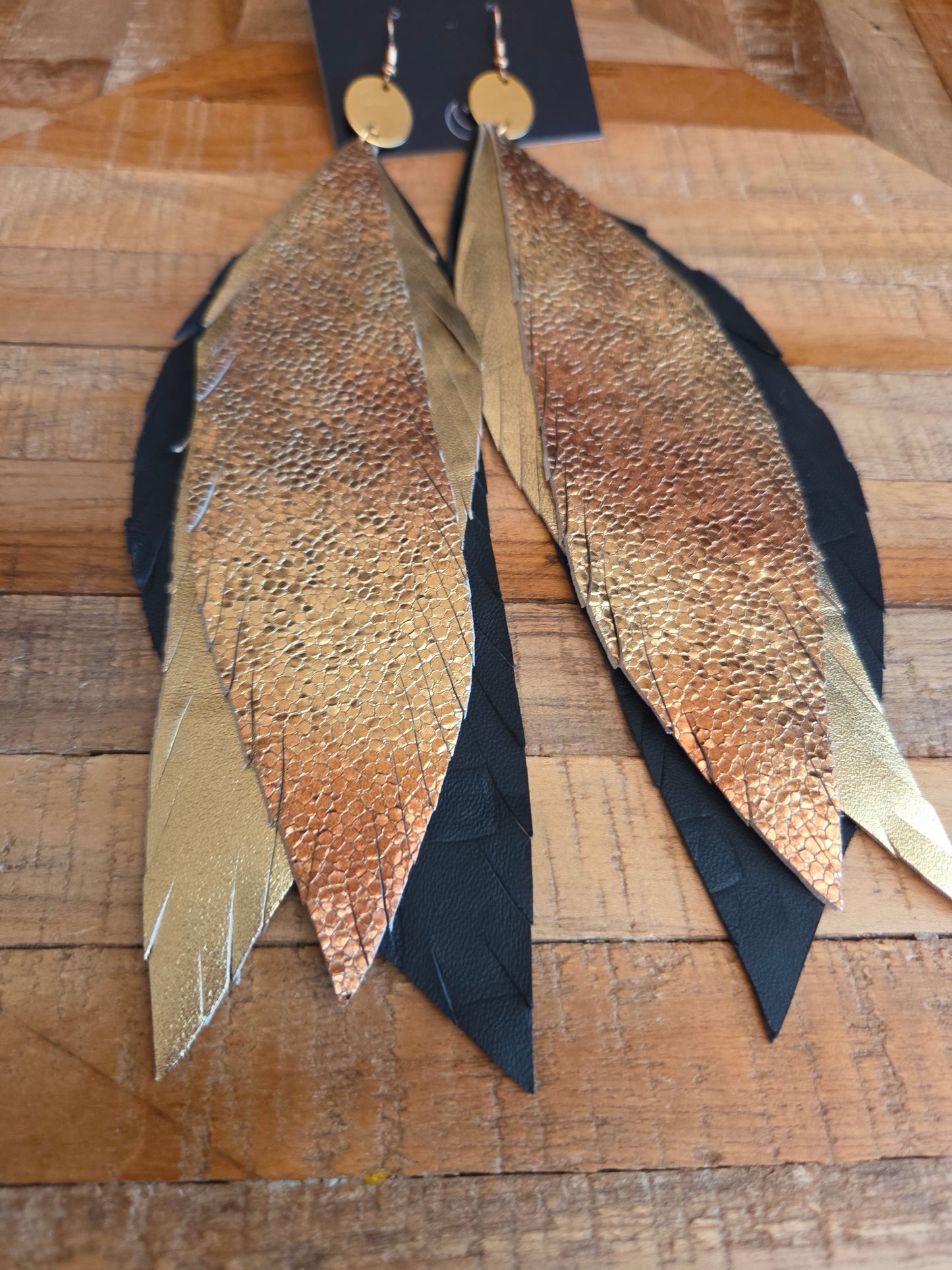 Metallic Leather Feather Earrings