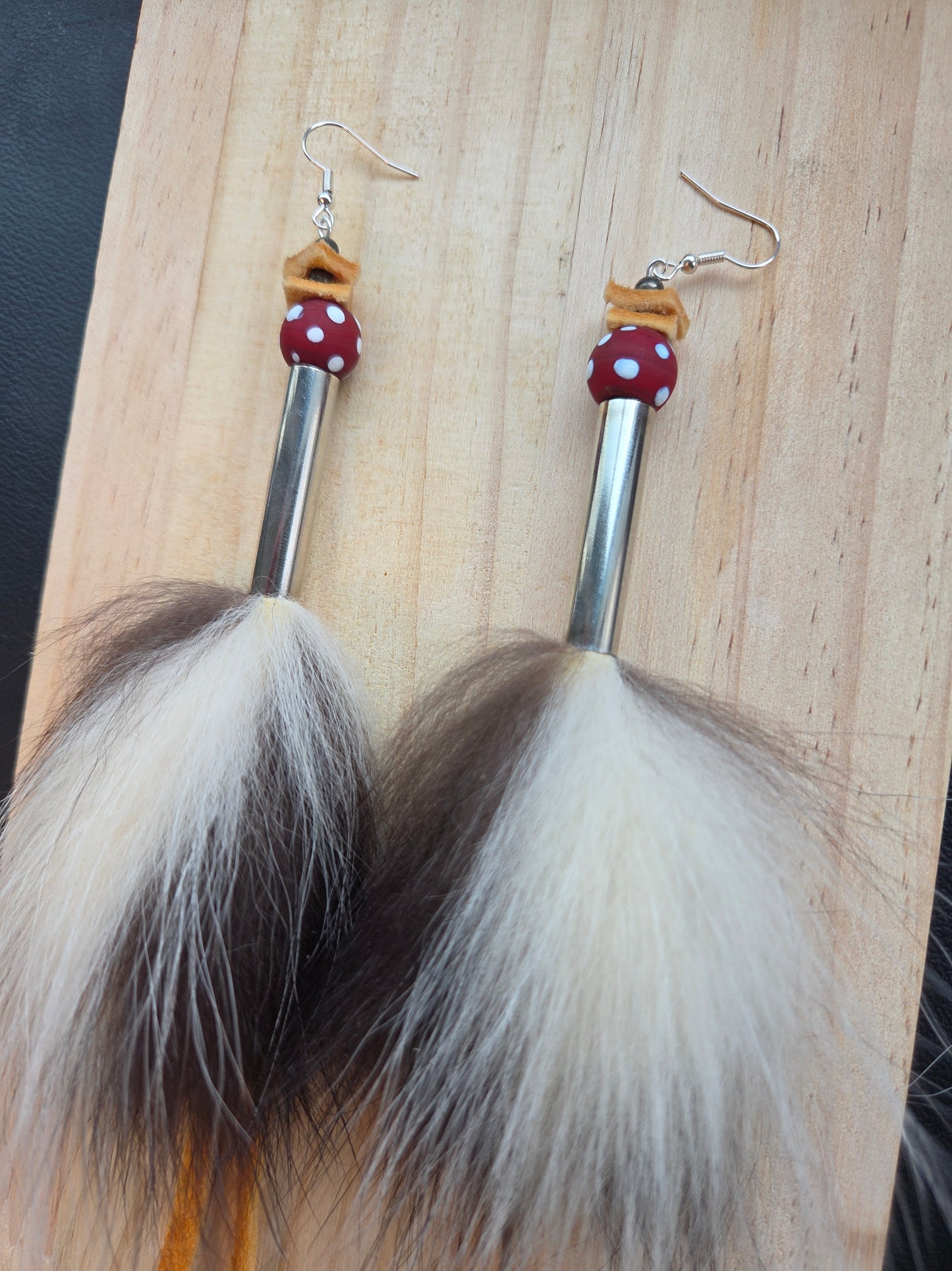 Skunk Medicine Earrings - Smoked Moosehide & Skunk Beads
