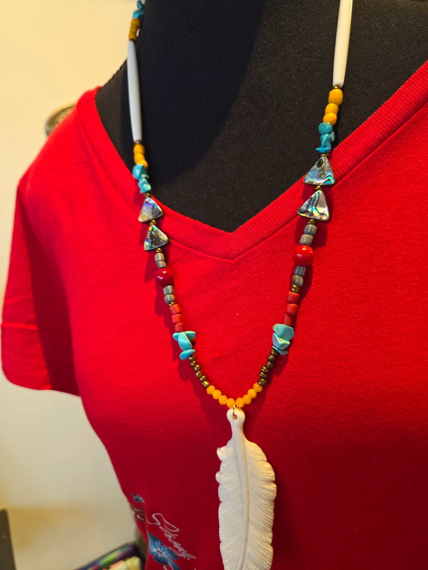 Bone Feather Carved Necklace