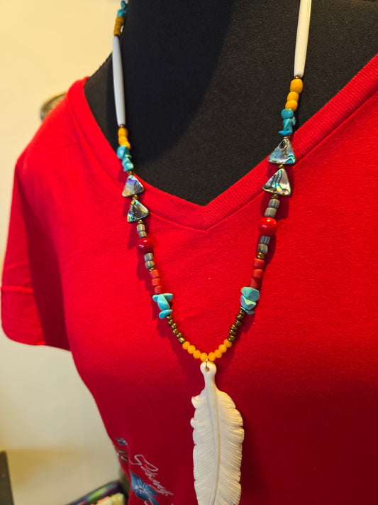Bone Feather Carved Necklace