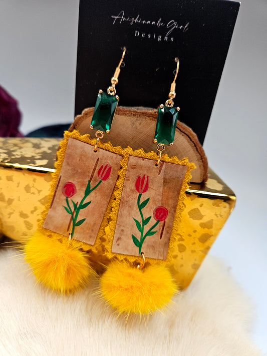 Birchbark Floral Fur Earrings