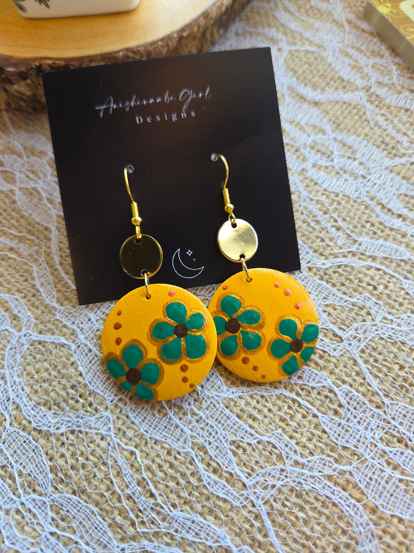 Floral Painted Circle Earrings