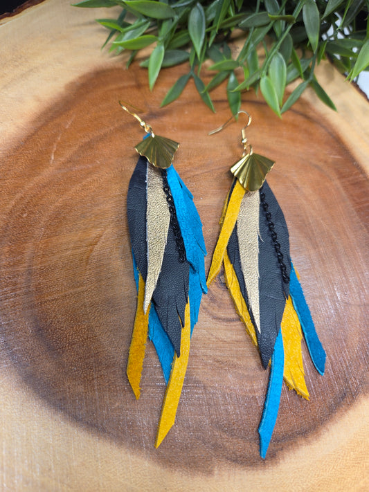 Statement Leather Feather Earrings