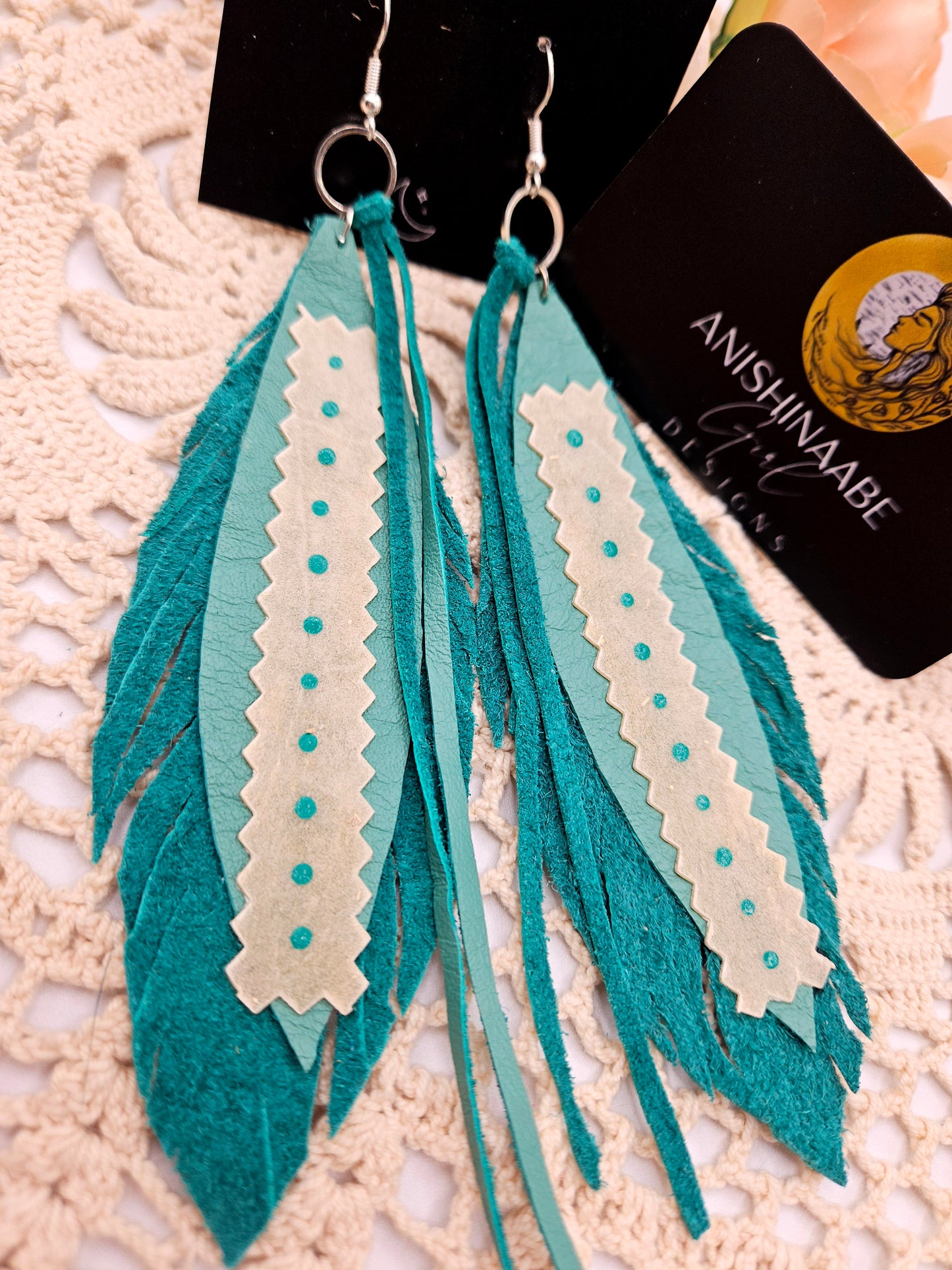 Leather Feathers with painted Parfleche Earrings